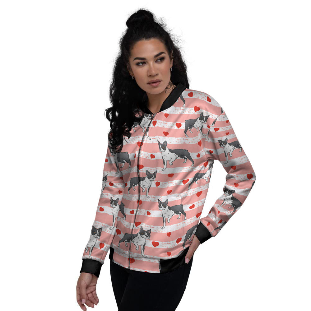 Heart And Boston Terrier Print Pattern Women's Bomber Jacket-grizzshop