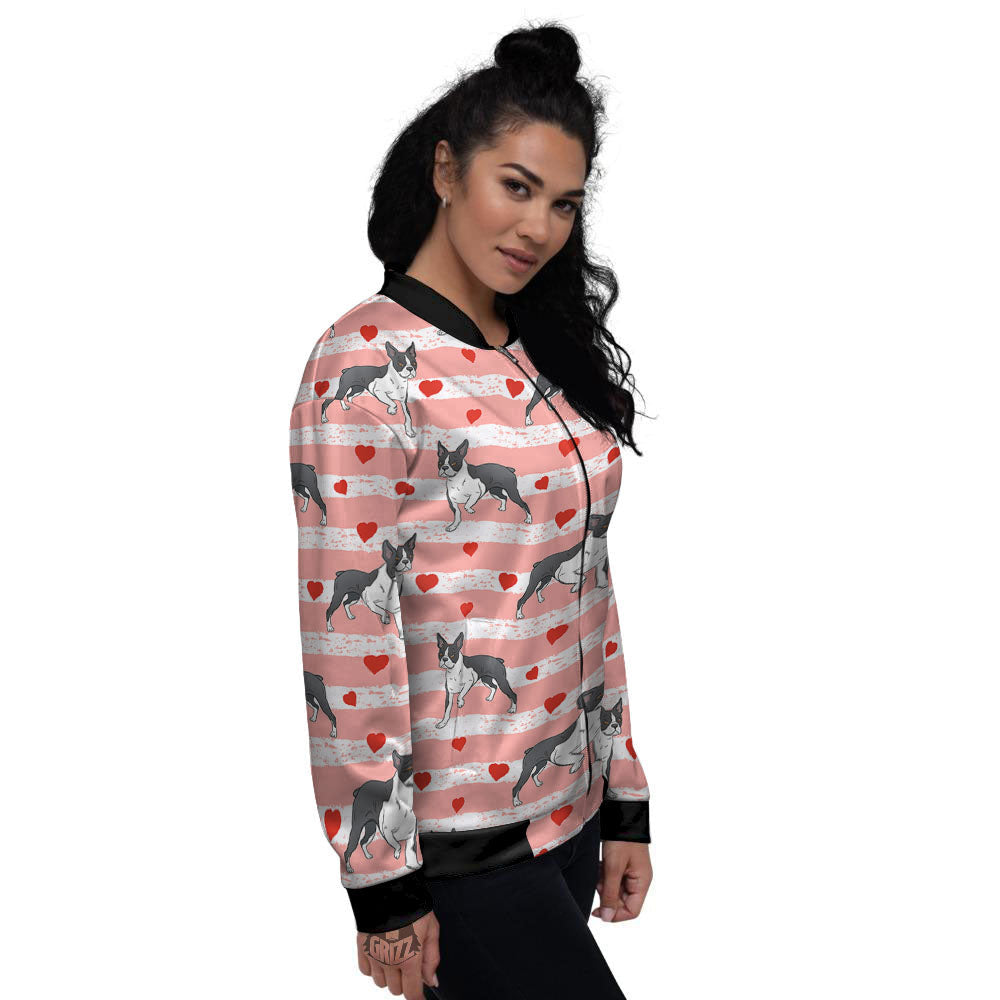 Heart And Boston Terrier Print Pattern Women's Bomber Jacket-grizzshop