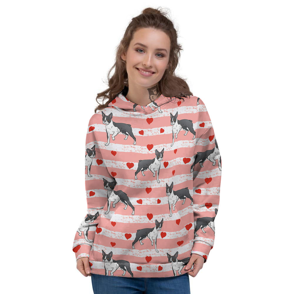 Heart And Boston Terrier Print Pattern Women's Hoodie-grizzshop