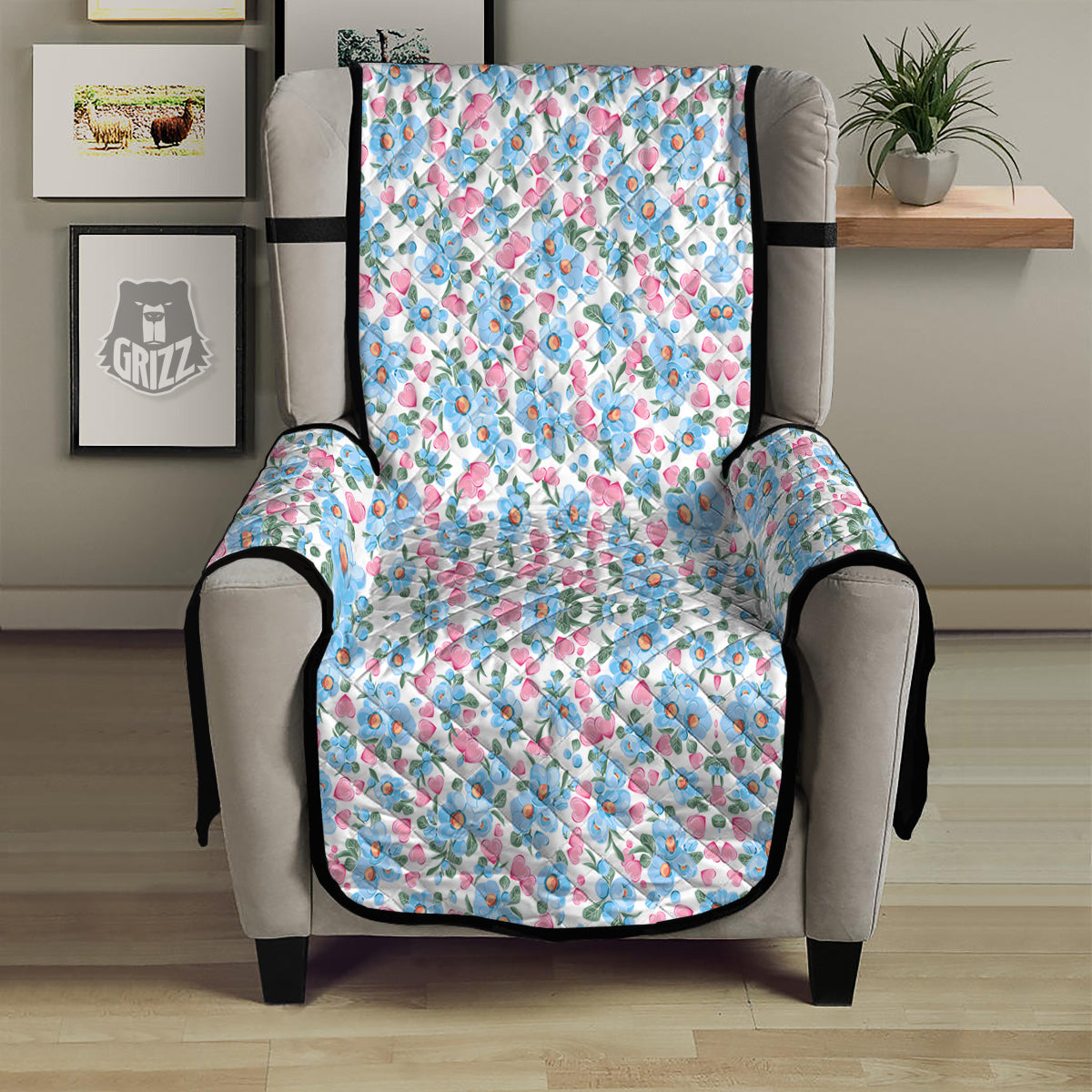 Heart And Flower Valentine's Day Print Pattern Armchair Protector-grizzshop