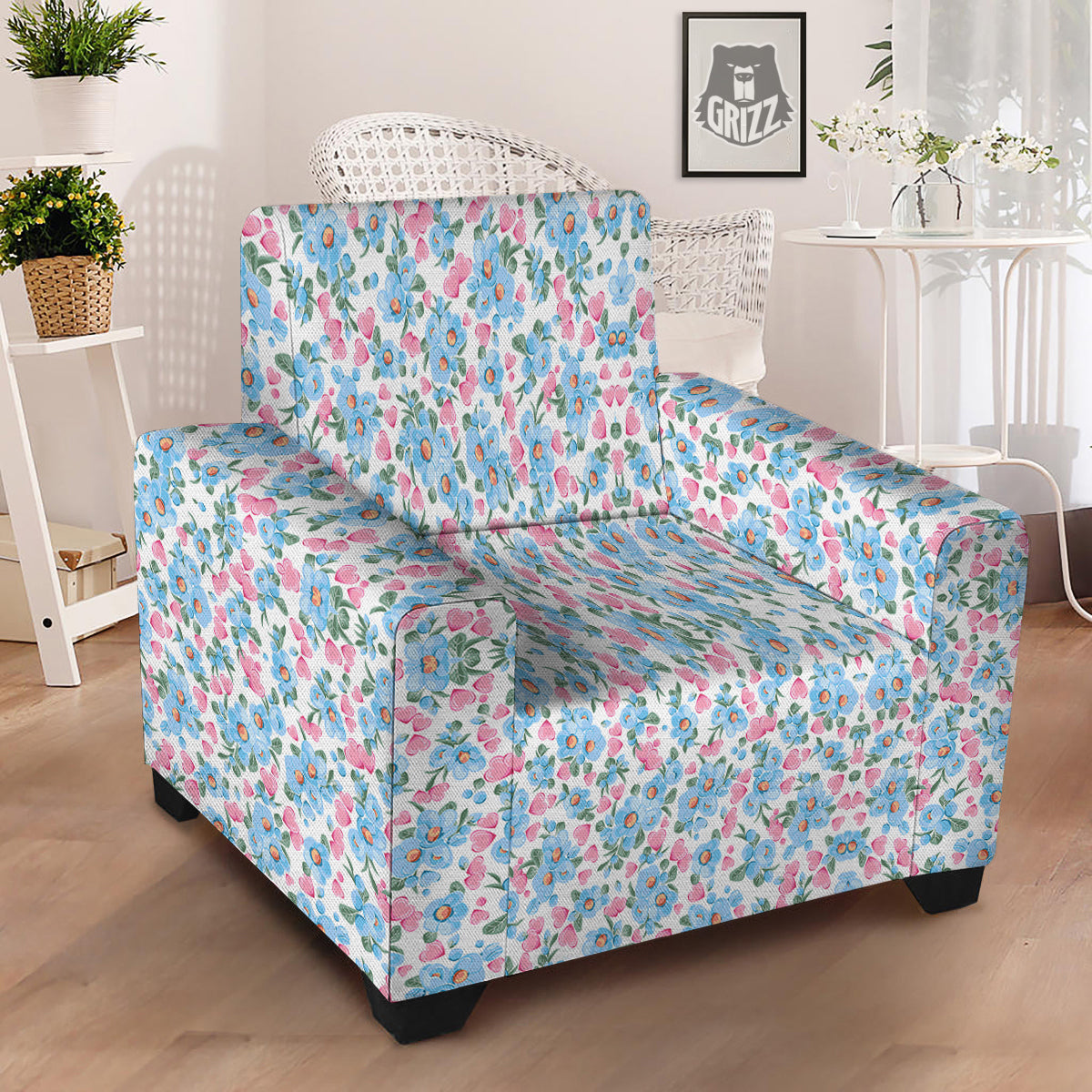 Heart And Flower Valentine's Day Print Pattern Armchair Slipcover-grizzshop