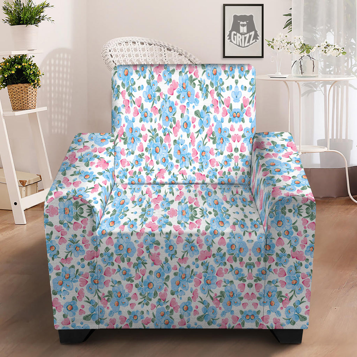 Heart And Flower Valentine's Day Print Pattern Armchair Slipcover-grizzshop