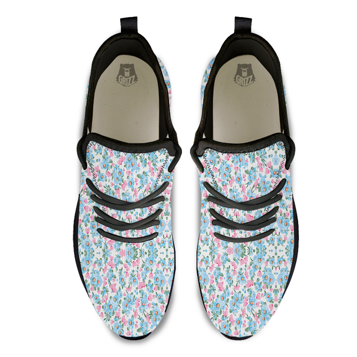 Heart And Flower Valentine's Day Print Pattern Black Athletic Shoes-grizzshop