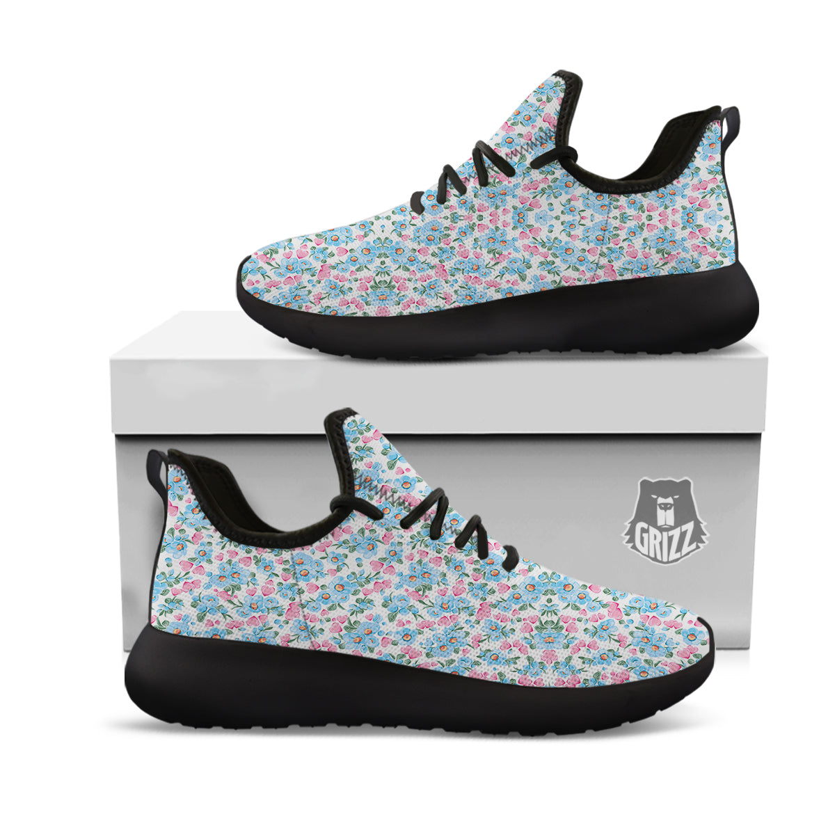 Heart And Flower Valentine's Day Print Pattern Black Athletic Shoes-grizzshop