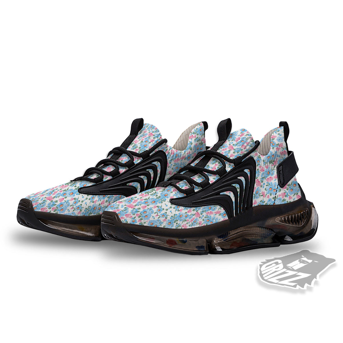 Heart And Flower Valentine's Day Print Pattern Black Gym Shoes-grizzshop