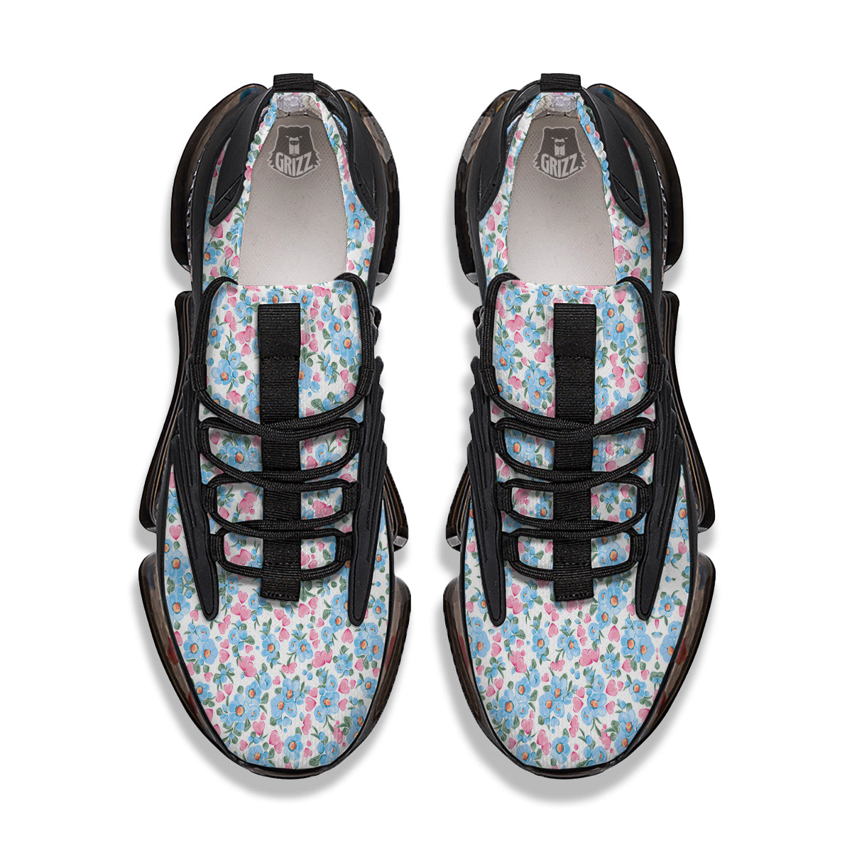 Heart And Flower Valentine's Day Print Pattern Black Gym Shoes-grizzshop