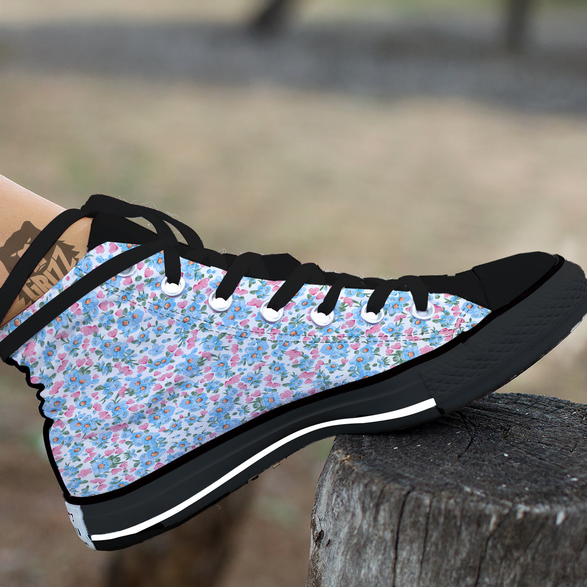 Heart And Flower Valentine's Day Print Pattern Black High Top Shoes-grizzshop