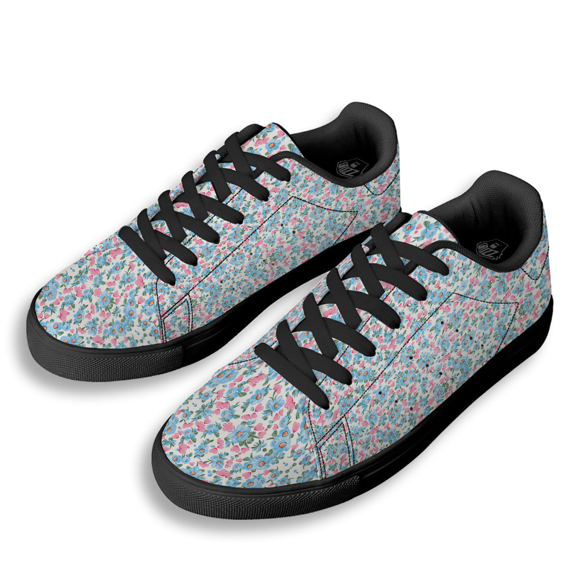 Heart And Flower Valentine's Day Print Pattern Black Low Top Sneakers-grizzshop