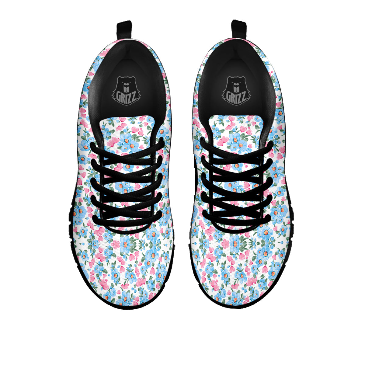 Heart And Flower Valentine's Day Print Pattern Black Sneaker-grizzshop