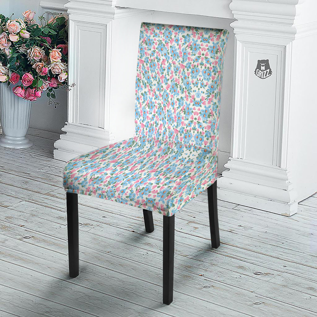 Heart And Flower Valentine's Day Print Pattern Dining Chair Slipcover-grizzshop