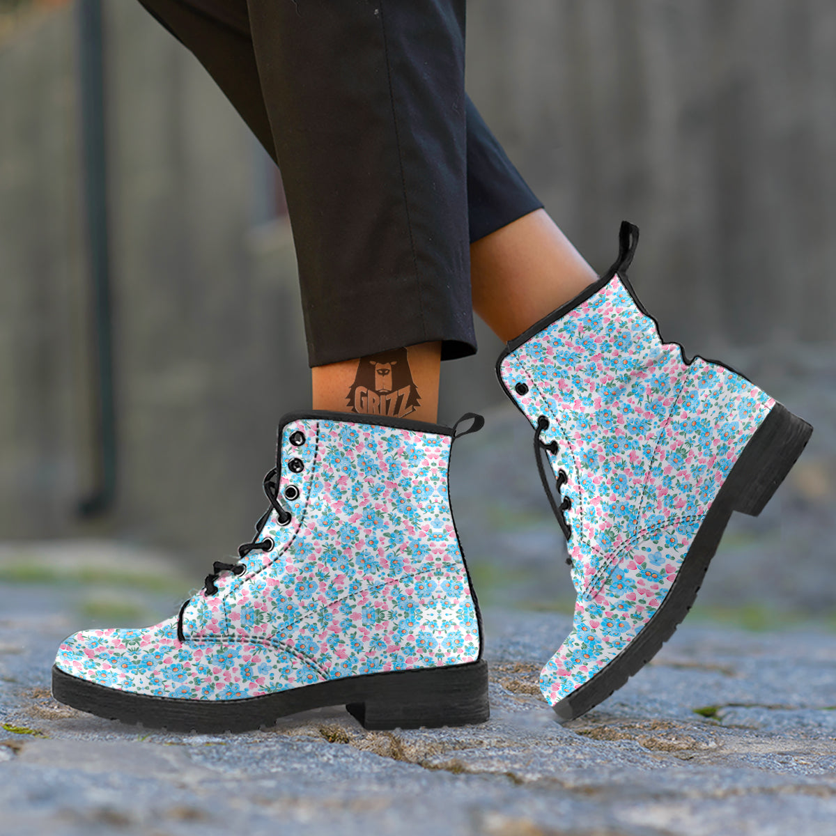 Heart And Flower Valentine's Day Print Pattern Leather Boots-grizzshop