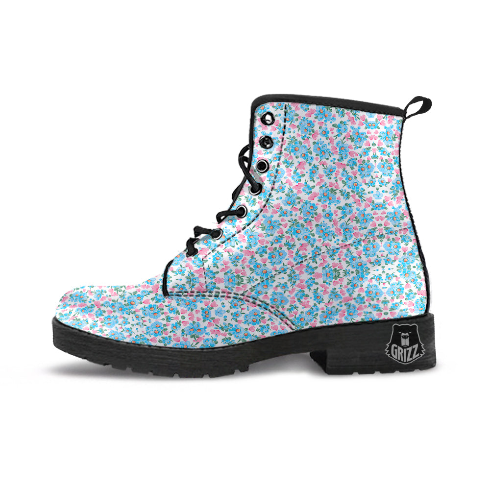 Heart And Flower Valentine's Day Print Pattern Leather Boots-grizzshop