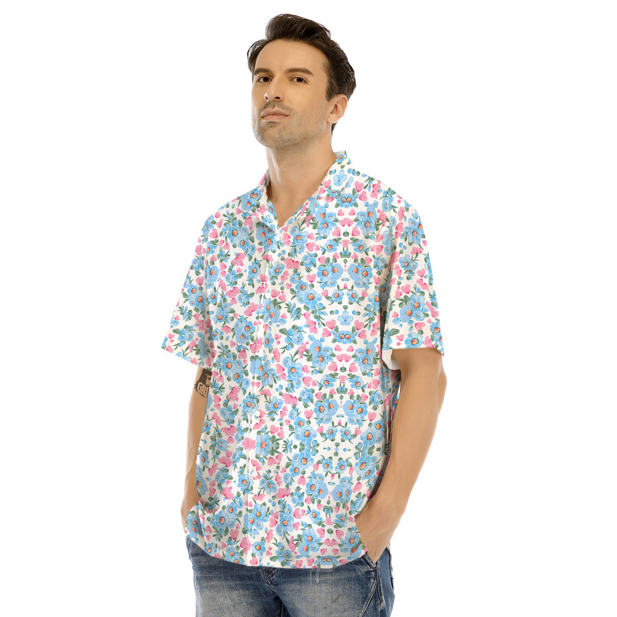 Heart And Flower Valentine's Day Print Pattern Men's Hawaiian Shirt-grizzshop