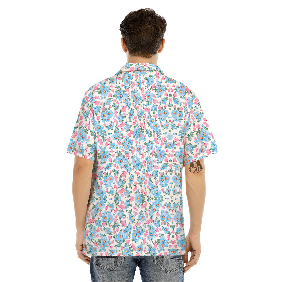 Heart And Flower Valentine's Day Print Pattern Men's Hawaiian Shirt-grizzshop