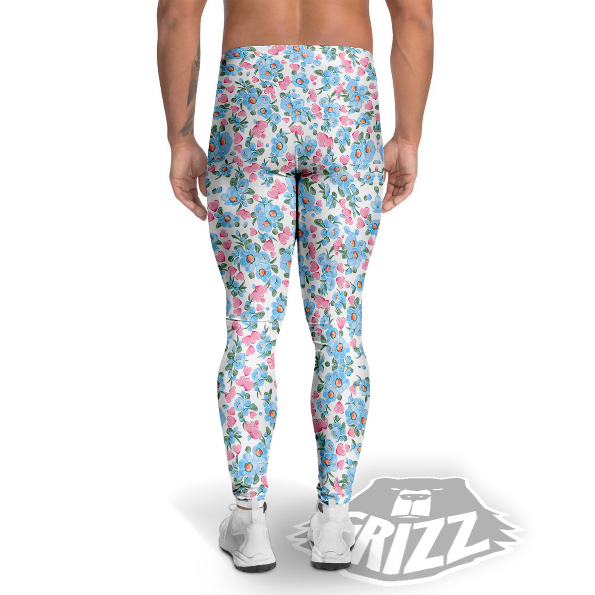 Heart And Flower Valentine's Day Print Pattern Men's Leggings-grizzshop