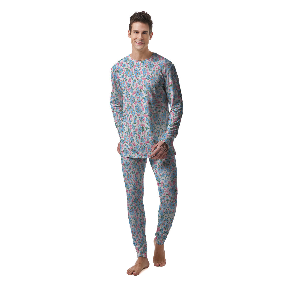 Heart And Flower Valentine's Day Print Pattern Men's Pajamas-grizzshop