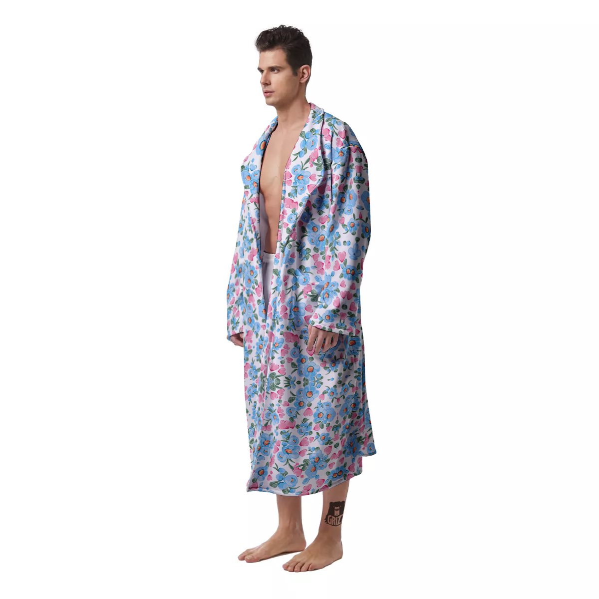 Heart And Flower Valentine's Day Print Pattern Men's Robe-grizzshop