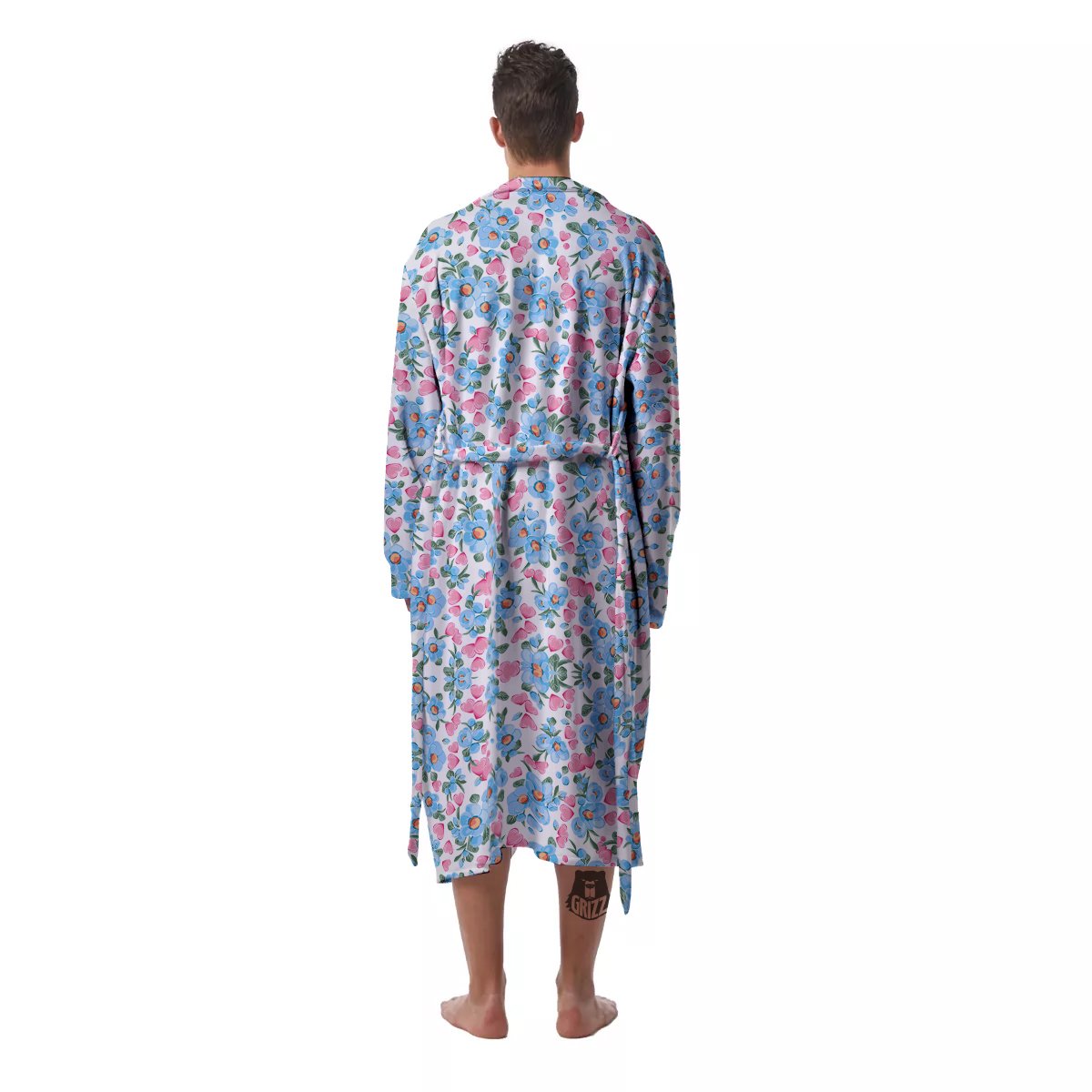 Heart And Flower Valentine's Day Print Pattern Men's Robe-grizzshop