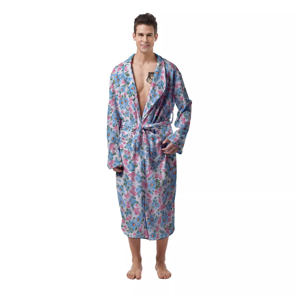 Heart And Flower Valentine's Day Print Pattern Men's Robe-grizzshop