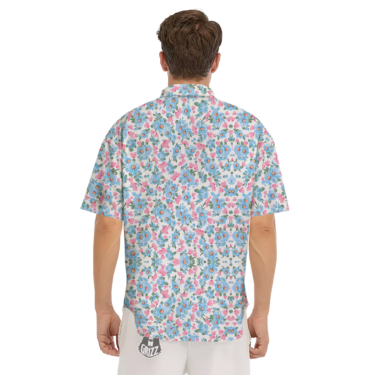 Heart And Flower Valentine's Day Print Pattern Men's Short Sleeve Shirts-grizzshop