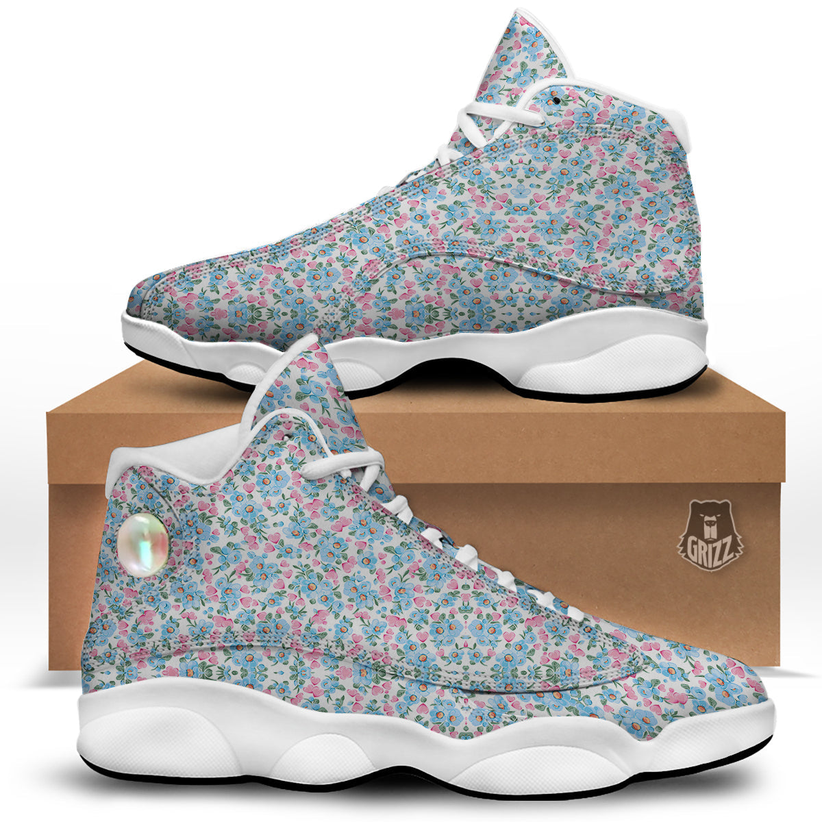 Heart And Flower Valentine's Day Print Pattern White Basketball Shoes-grizzshop