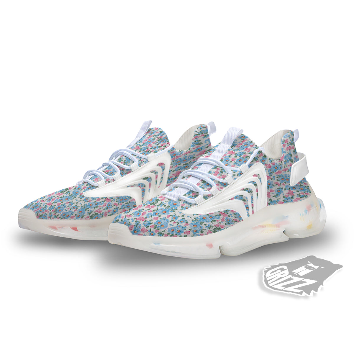 Heart And Flower Valentine's Day Print Pattern White Gym Shoes-grizzshop