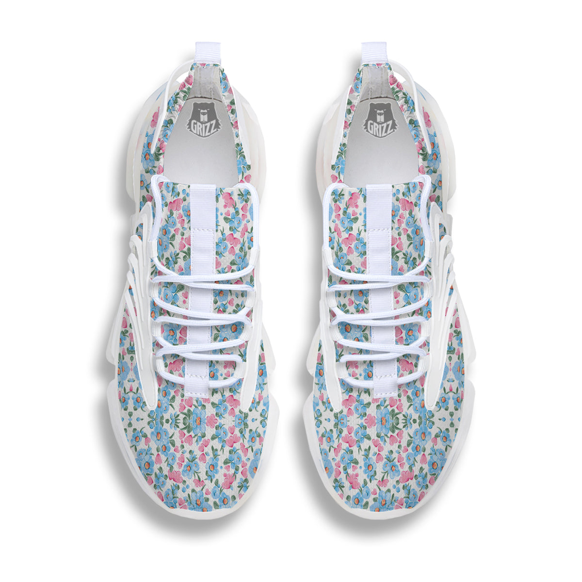 Heart And Flower Valentine's Day Print Pattern White Gym Shoes-grizzshop