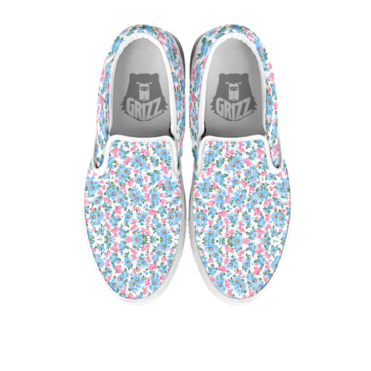 Heart And Flower Valentine's Day Print Pattern White Slip On Shoes-grizzshop