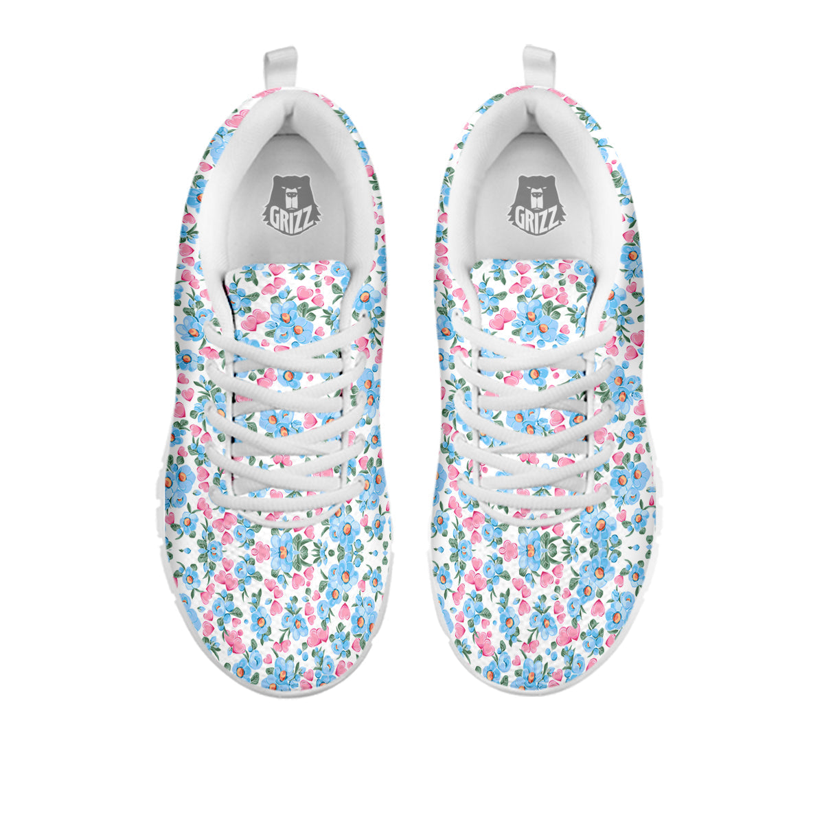 Heart And Flower Valentine's Day Print Pattern White Sneaker-grizzshop