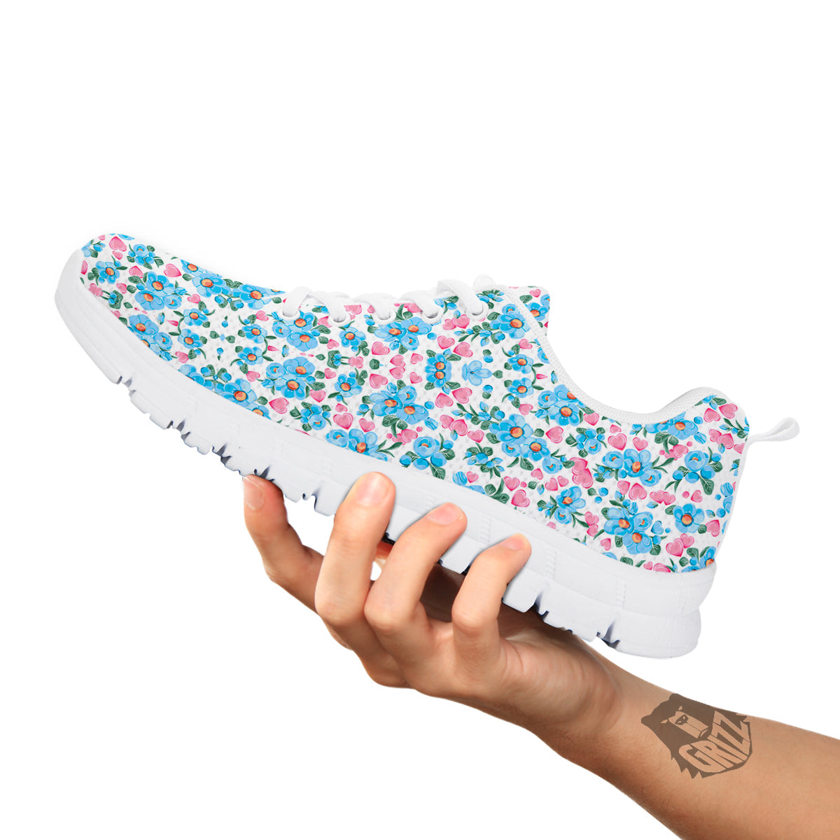 Heart And Flower Valentine's Day Print Pattern White Sneaker-grizzshop