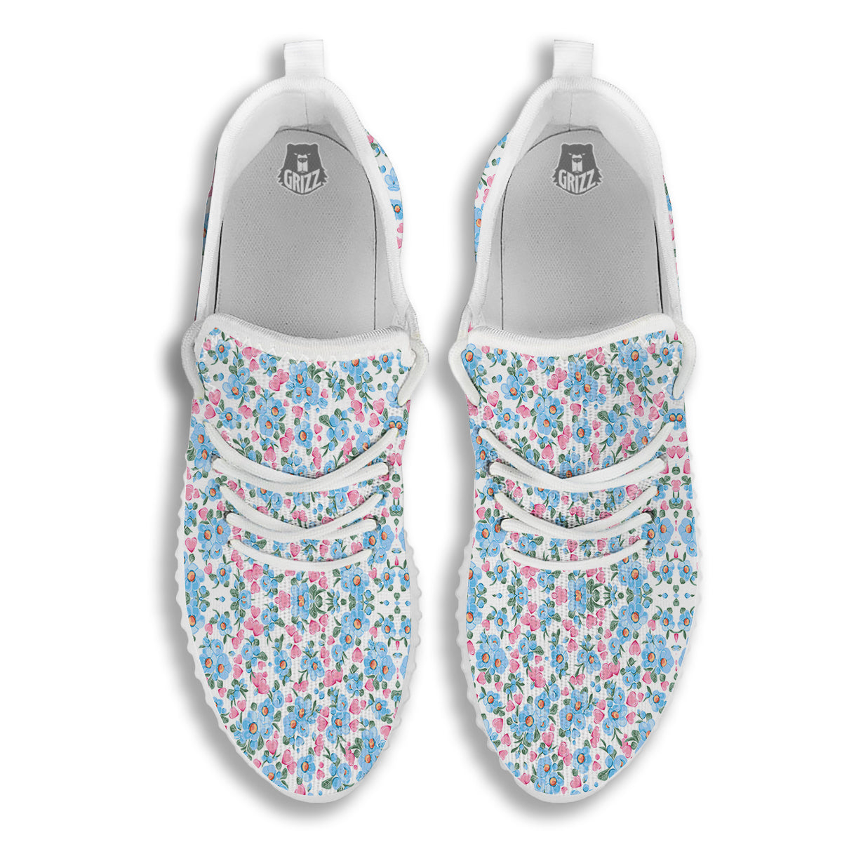 Heart And Flower Valentine's Day Print Pattern White Walking Shoes-grizzshop