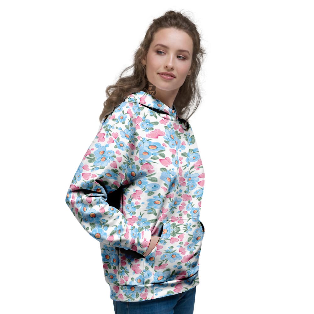 Heart And Flower Valentine's Day Print Pattern Women's Hoodie-grizzshop