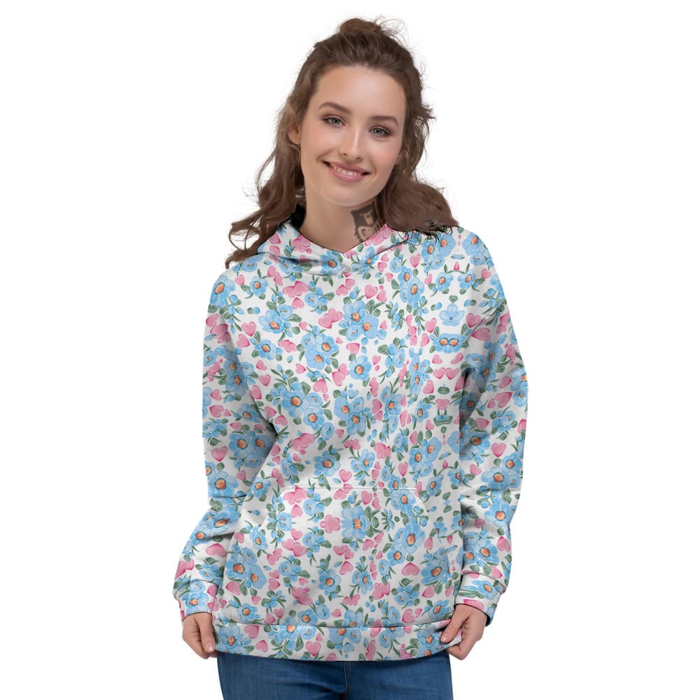 Heart And Flower Valentine's Day Print Pattern Women's Hoodie-grizzshop