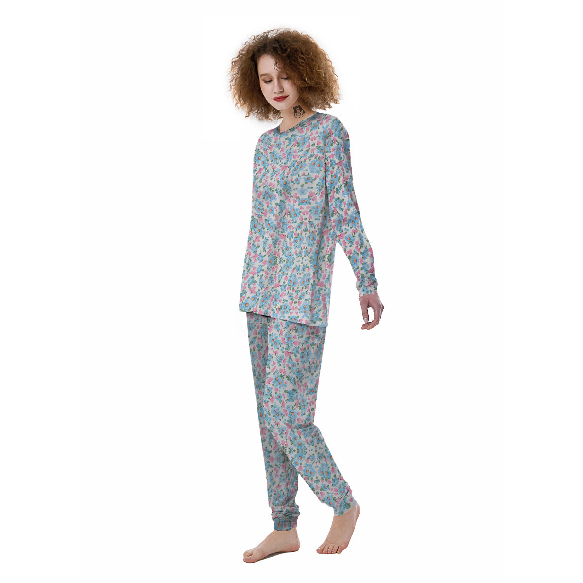 Heart And Flower Valentine's Day Print Pattern Women's Pajamas-grizzshop