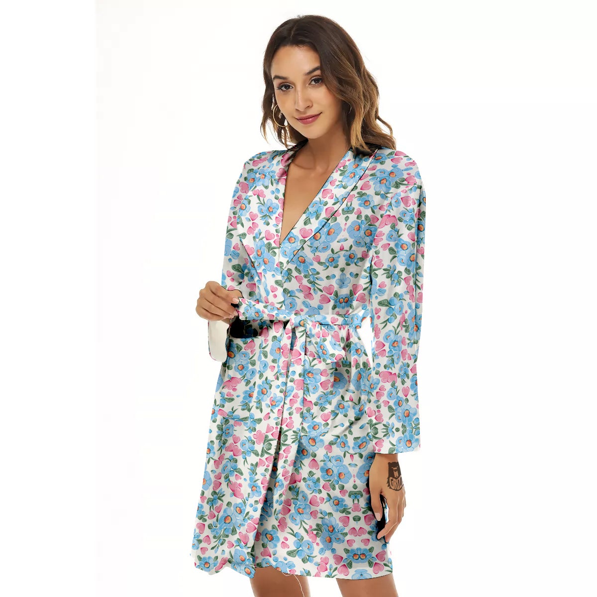 Heart And Flower Valentine's Day Print Pattern Women's Robe-grizzshop