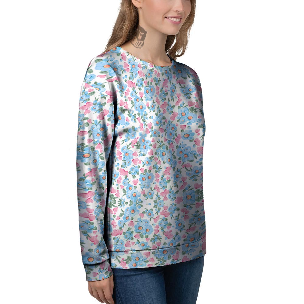 Heart And Flower Valentine's Day Print Pattern Women's Sweatshirt-grizzshop