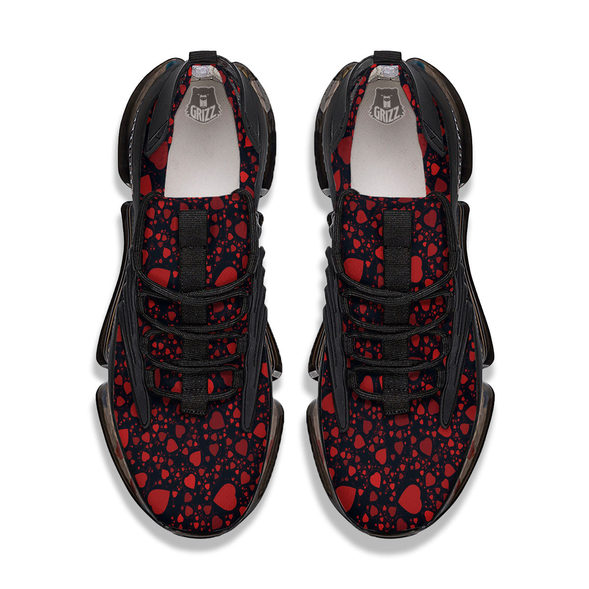 Heart Black And Red Print Pattern Black Gym Shoes-grizzshop