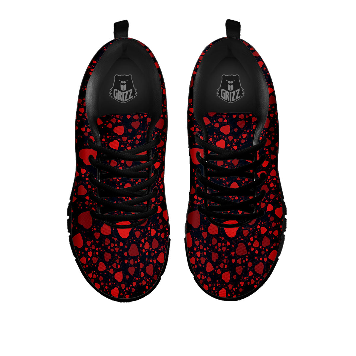 Heart Black And Red Print Pattern Black Sneaker-grizzshop