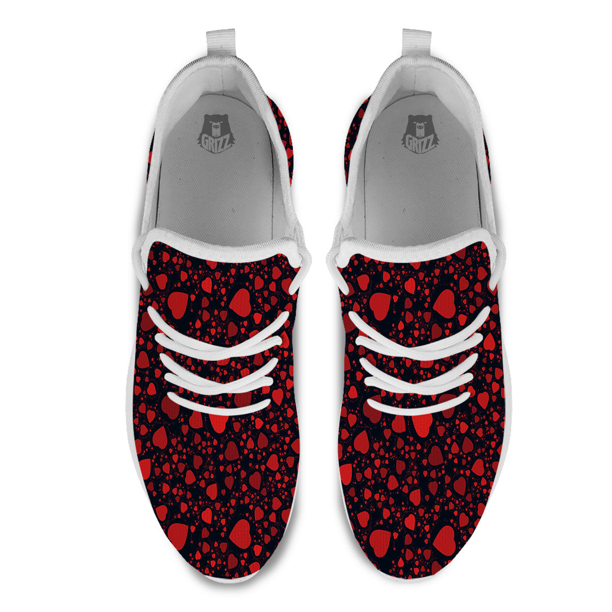 Heart Black And Red Print Pattern White Athletic Shoes-grizzshop