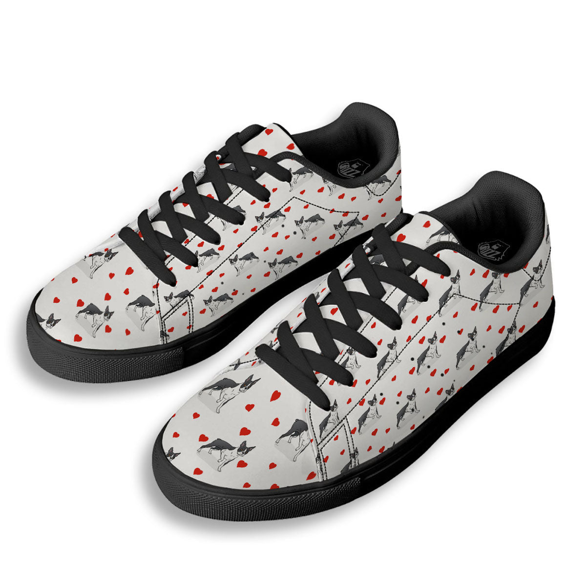 Heart Bull Terrier Print Pattern Black Low Top Sneakers-grizzshop
