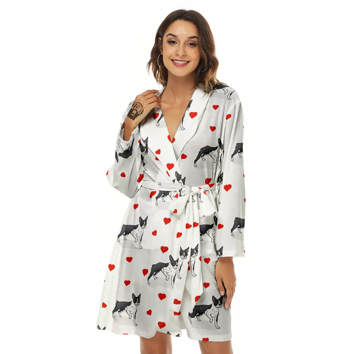 Heart Bull Terrier Print Pattern Women's Robe-grizzshop
