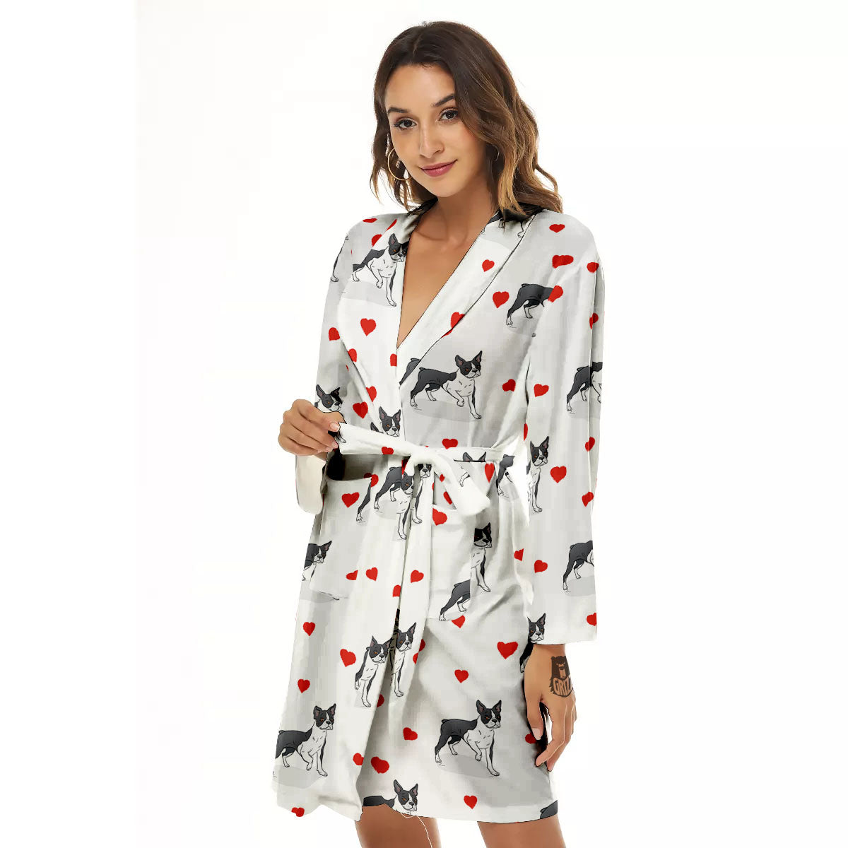 Heart Bull Terrier Print Pattern Women's Robe-grizzshop