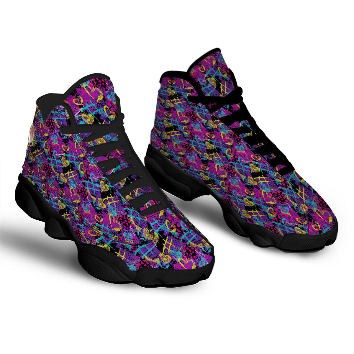 Heart Graffiti Print Pattern Black Basketball Shoes-grizzshop