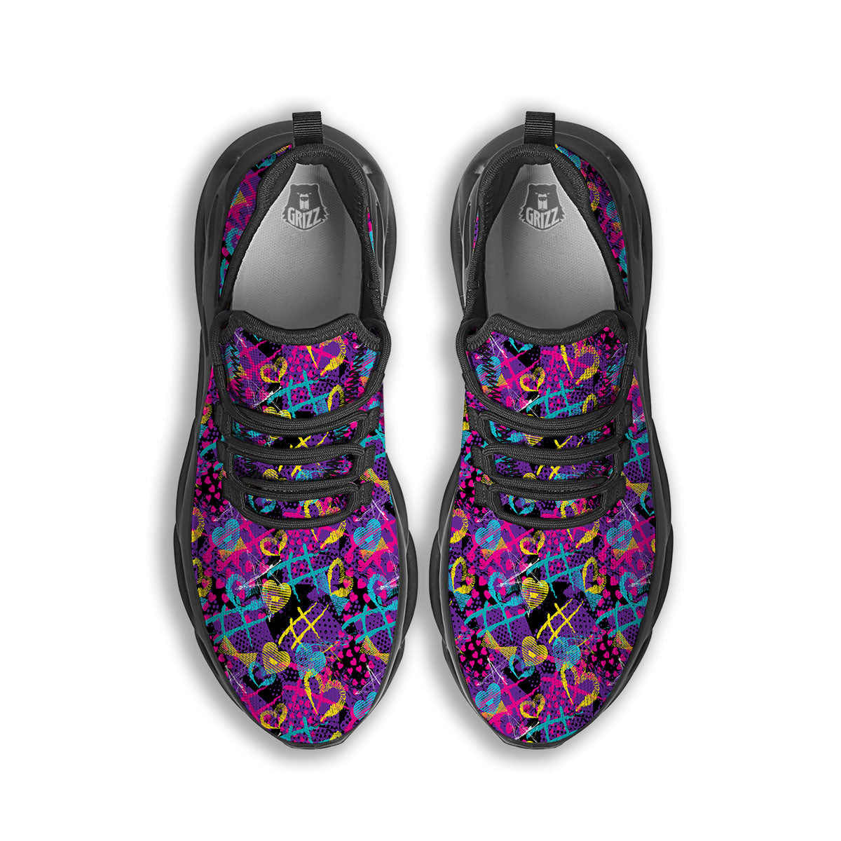 Heart Graffiti Print Pattern Black Running Shoes-grizzshop