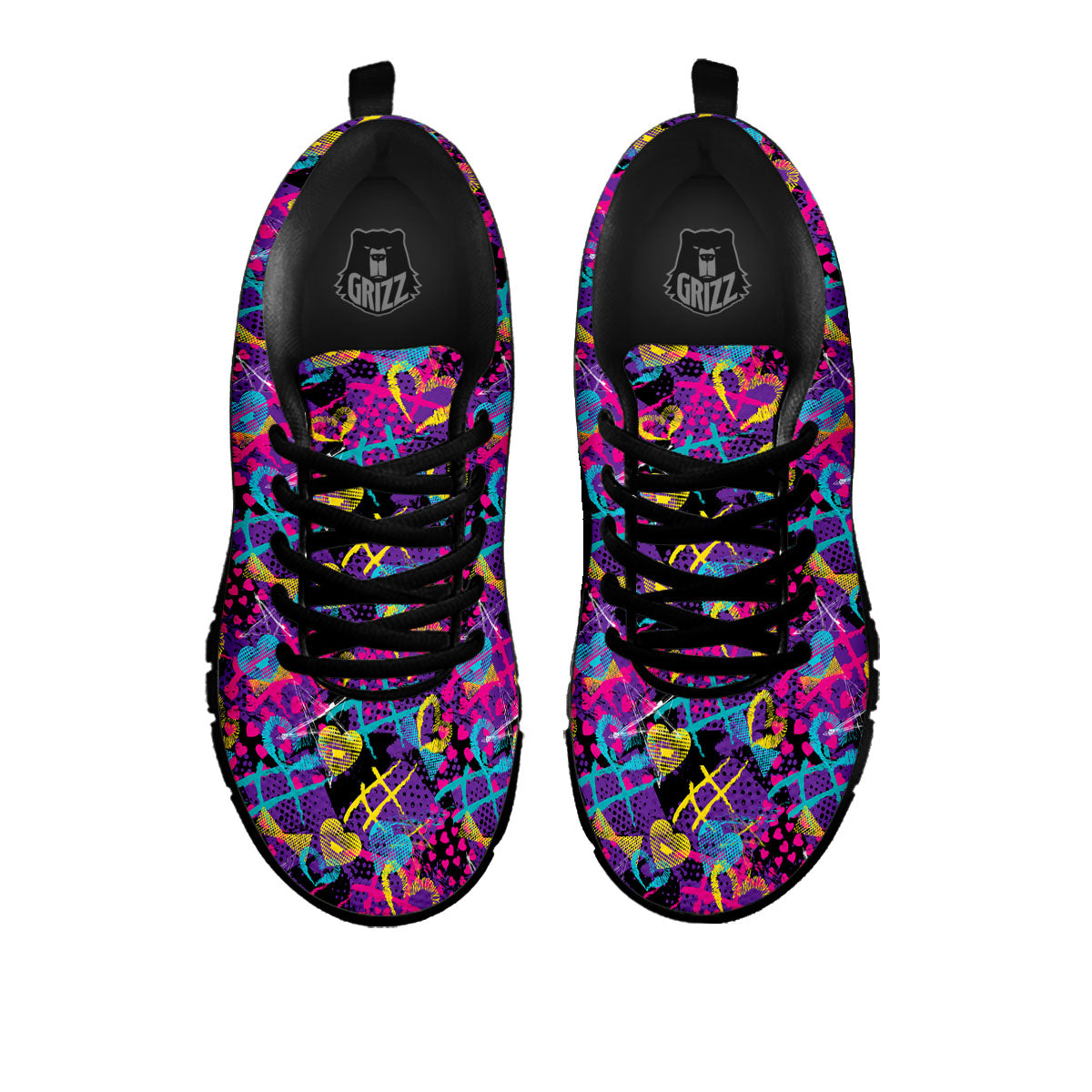 Heart Graffiti Print Pattern Black Sneaker-grizzshop