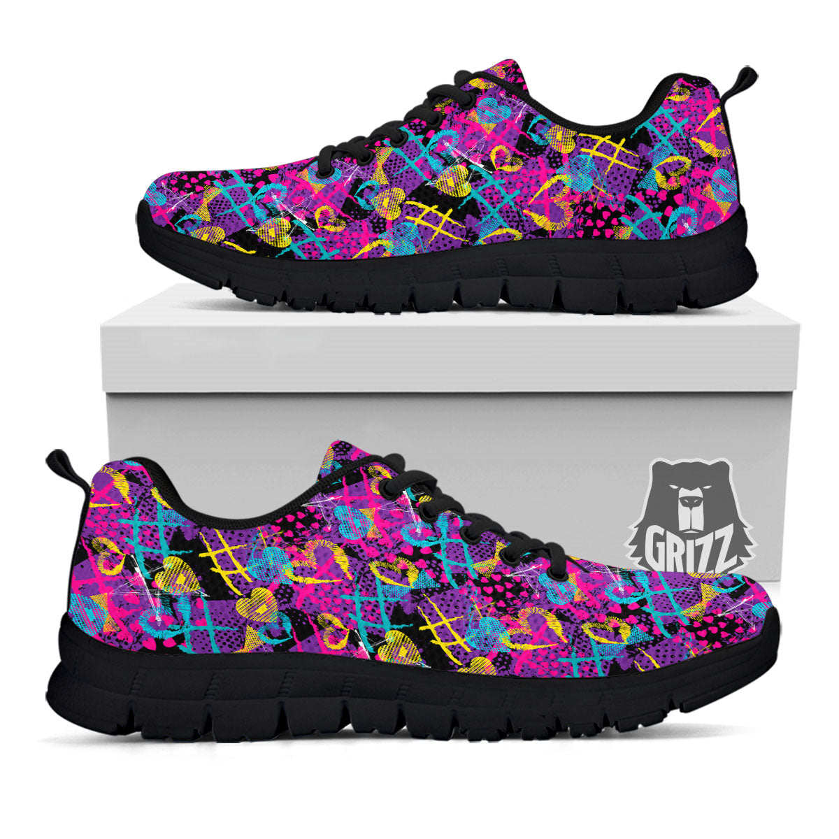 Heart Graffiti Print Pattern Black Sneaker-grizzshop