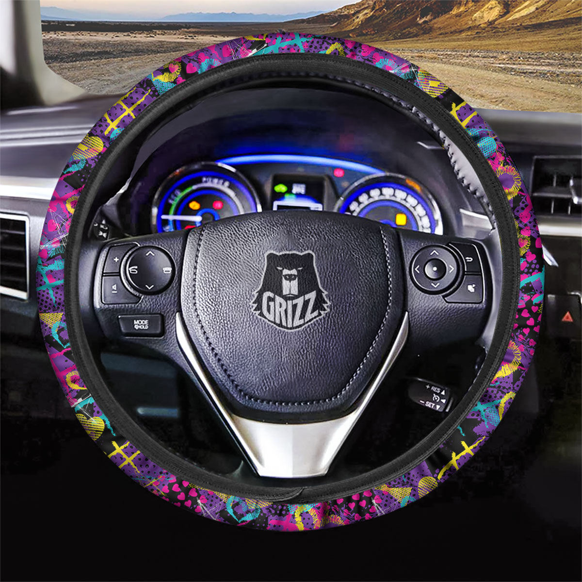 Heart Graffiti Print Pattern Car Steering Wheel Cover-grizzshop