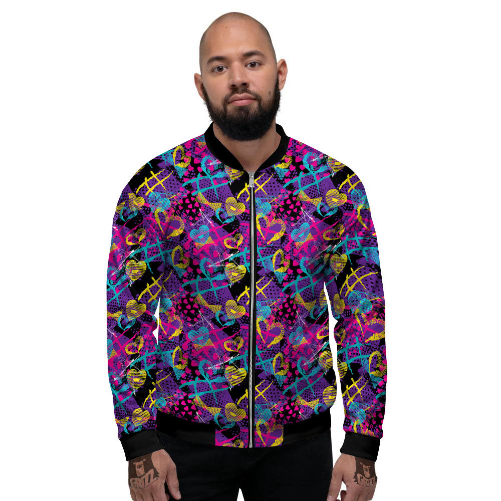 Heart Graffiti Print Pattern Men's Bomber Jacket-grizzshop