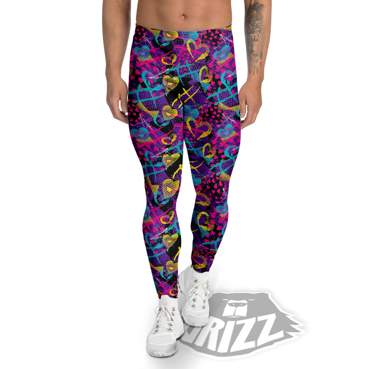 Heart Graffiti Print Pattern Men's Leggings-grizzshop