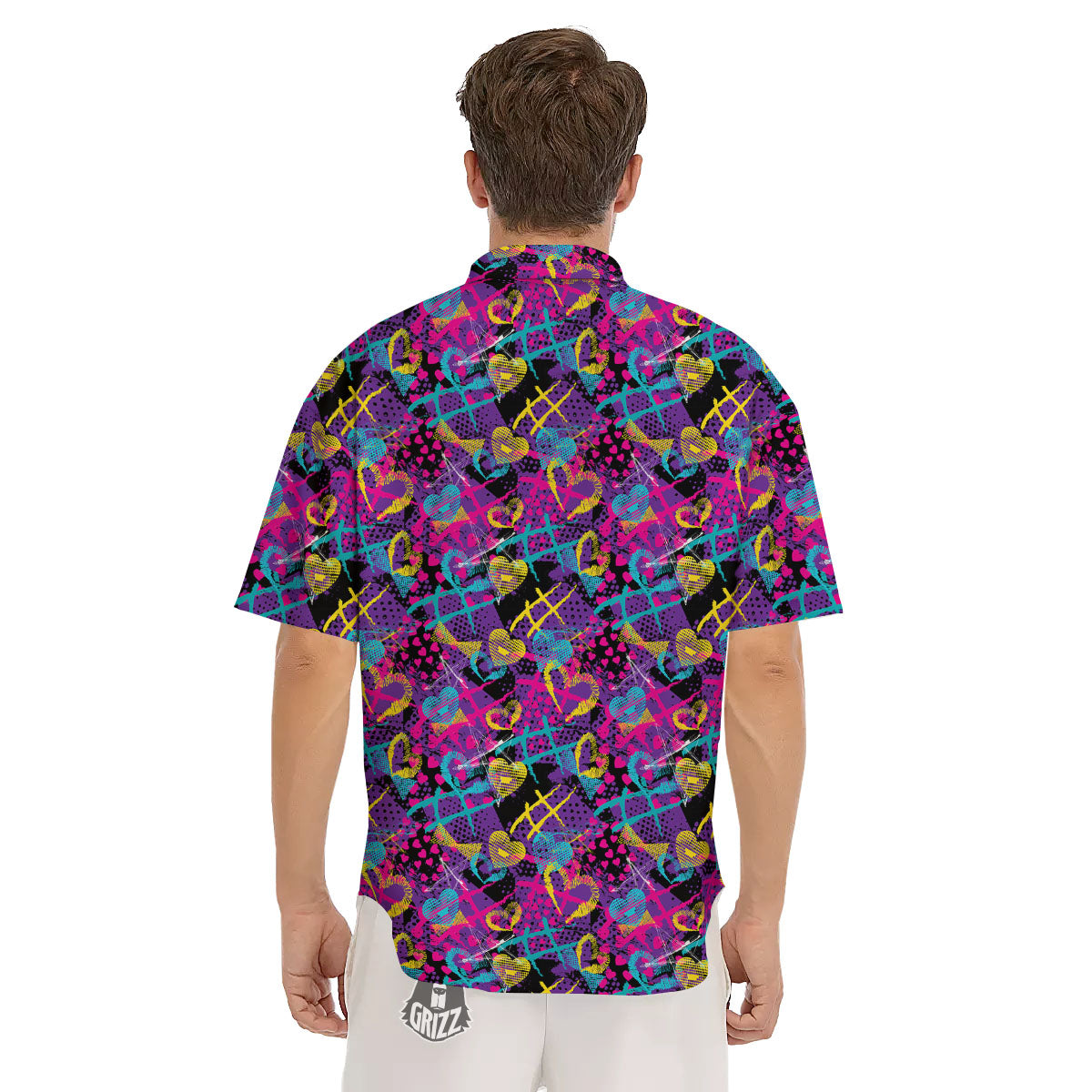 Heart Graffiti Print Pattern Men's Short Sleeve Shirts-grizzshop